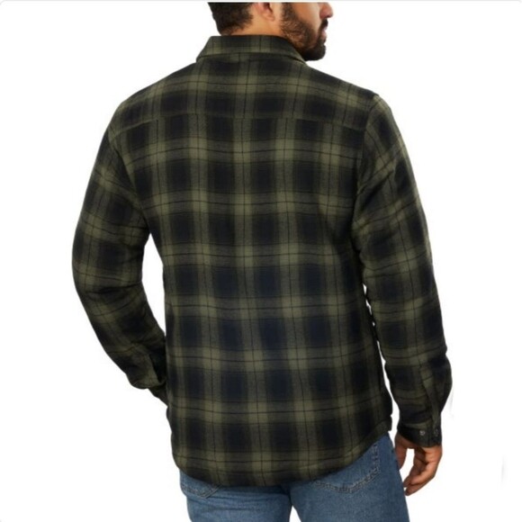Grizzly Mountain Sherpa Lined Men's M Flannel Shirt Jacket Shacket Green Plaid - Picture 6 of 16